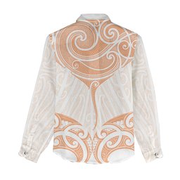 New Zealand Manta Ray Tattoo Women Casual Shirt Aotearoa Maori Haehae Orange