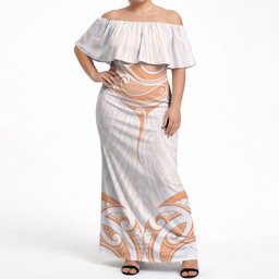 New Zealand Manta Ray Tattoo Off Shoulder Maxi Dress Aotearoa Maori Haehae Orange