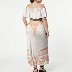 New Zealand Manta Ray Tattoo Off Shoulder Maxi Dress Aotearoa Maori Haehae Orange