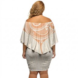 New Zealand Manta Ray Tattoo Off Shoulder Short Dress Aotearoa Maori Haehae Orange