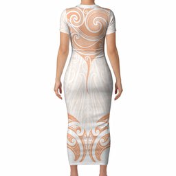 New Zealand Manta Ray Tattoo Short Sleeve Bodycon Dress Aotearoa Maori Haehae Orange