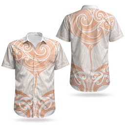 New Zealand Manta Ray Tattoo Couples Matching Short Sleeve Bodycon Dress and Hawaiian Shirt Aotearoa Maori Haehae Orange