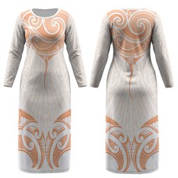 New Zealand Manta Ray Tattoo Couples Matching Long Sleeve Bodycon Dress and Hawaiian Shirt Aotearoa Maori Haehae Orange