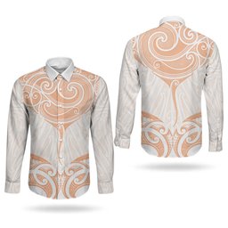 New Zealand Manta Ray Tattoo Couples Matching Long Sleeve Bodycon Dress and Long Sleeve Button Shirt Aotearoa Maori Haehae Orange