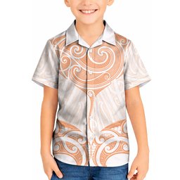 New Zealand Manta Ray Tattoo Kid Hawaiian Shirt Aotearoa Maori Haehae Orange