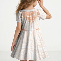 New Zealand Manta Ray Tattoo Kid Short Sleeve Dress Aotearoa Maori Haehae Orange