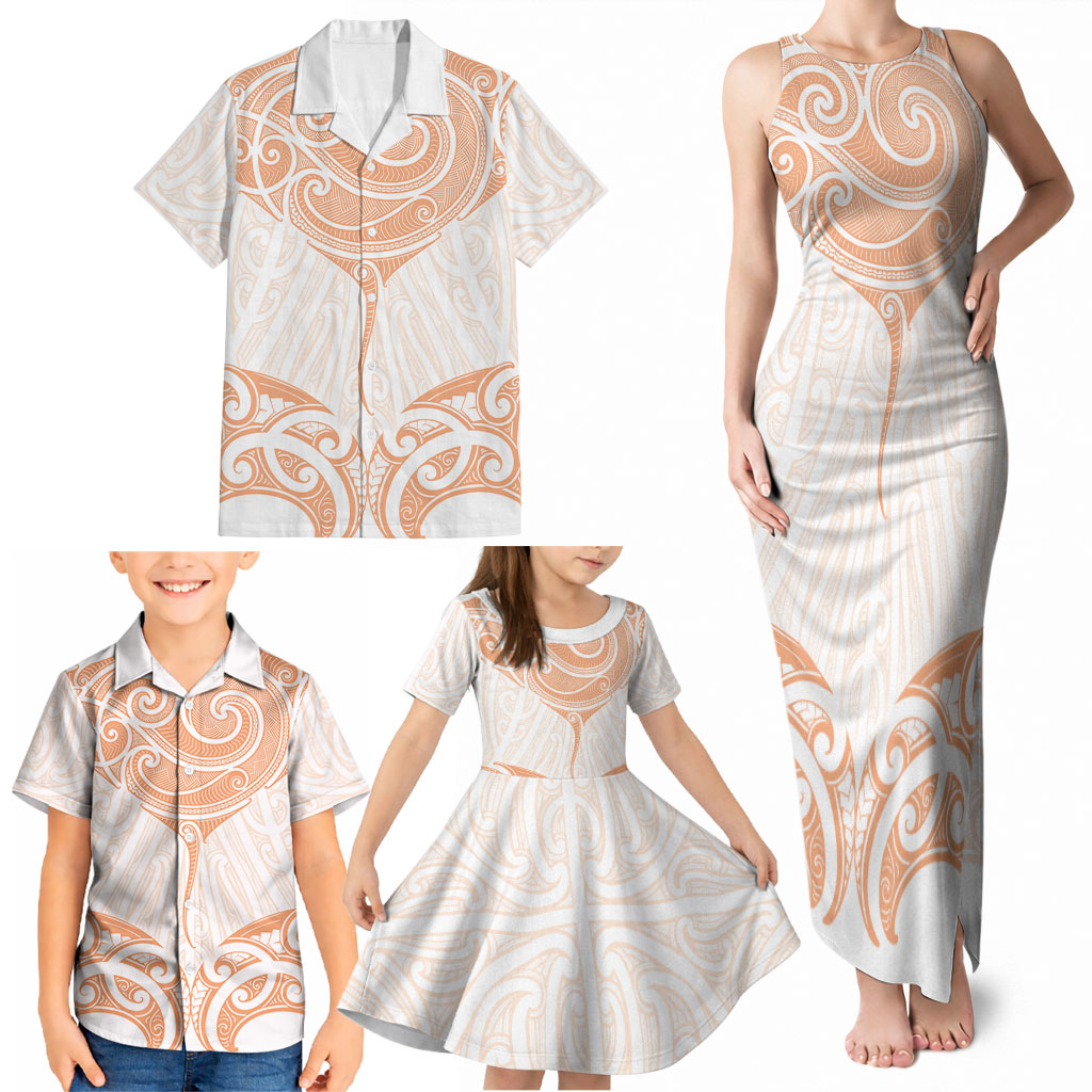 New Zealand Manta Ray Tattoo Family Matching Tank Maxi Dress and Hawaiian Shirt Aotearoa Maori Haehae Orange