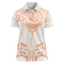 New Zealand Manta Ray Tattoo Women Polo Shirt Aotearoa Maori Haehae Orange