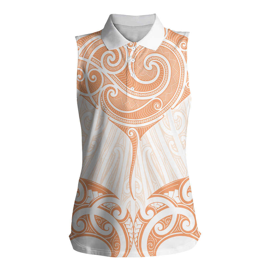 New Zealand Manta Ray Tattoo Women Sleeveless Polo Shirt Aotearoa Maori Haehae Orange