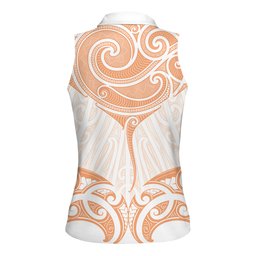 New Zealand Manta Ray Tattoo Women Sleeveless Polo Shirt Aotearoa Maori Haehae Orange