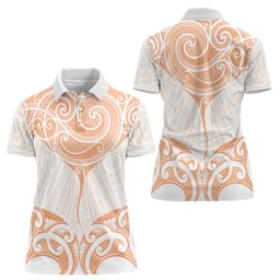 New Zealand Manta Ray Tattoo Women Polo Shirt Aotearoa Maori Haehae Orange