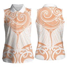 New Zealand Manta Ray Tattoo Women Sleeveless Polo Shirt Aotearoa Maori Haehae Orange