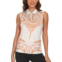 New Zealand Manta Ray Tattoo Women Sleeveless Polo Shirt Aotearoa Maori Haehae Orange