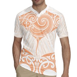 New Zealand Manta Ray Tattoo Rugby Jersey Aotearoa Maori Haehae Orange