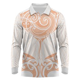 New Zealand Manta Ray Tattoo Long Sleeve Polo Shirt Aotearoa Maori Haehae Orange