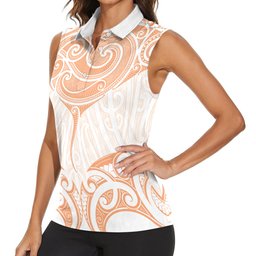 New Zealand Manta Ray Tattoo Women Sleeveless Polo Shirt Aotearoa Maori Haehae Orange