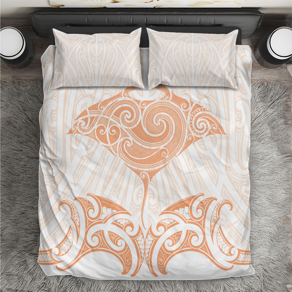 New Zealand Manta Ray Tattoo Bedding Set Aotearoa Maori Haehae Orange