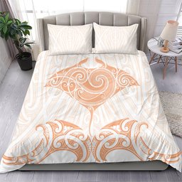 New Zealand Manta Ray Tattoo Bedding Set Aotearoa Maori Haehae Orange