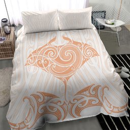 New Zealand Manta Ray Tattoo Bedding Set Aotearoa Maori Haehae Orange