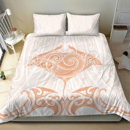 New Zealand Manta Ray Tattoo Bedding Set Aotearoa Maori Haehae Orange