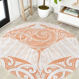 New Zealand Manta Ray Tattoo Round Carpet Aotearoa Maori Haehae Orange