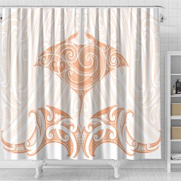 New Zealand Manta Ray Tattoo Shower Curtain Aotearoa Maori Haehae Orange