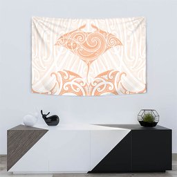 New Zealand Manta Ray Tattoo Tapestry Aotearoa Maori Haehae Orange