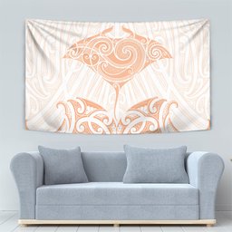 New Zealand Manta Ray Tattoo Tapestry Aotearoa Maori Haehae Orange