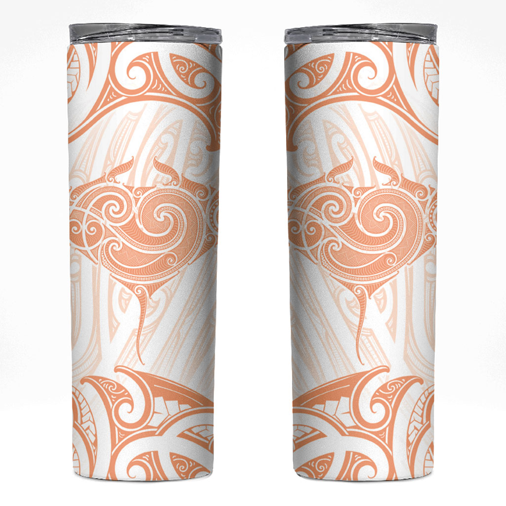 New Zealand Manta Ray Tattoo Skinny Tumbler Aotearoa Maori Haehae Orange