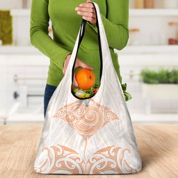 New Zealand Manta Ray Tattoo Grocery Bag Aotearoa Maori Haehae Orange