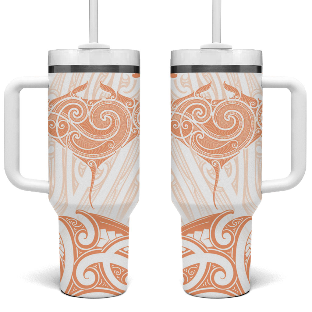 New Zealand Manta Ray Tattoo Tumbler With Handle Aotearoa Maori Haehae Orange