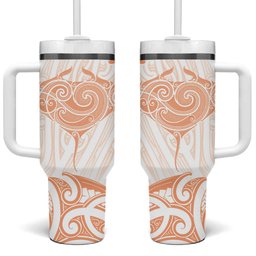New Zealand Manta Ray Tattoo Tumbler With Handle Aotearoa Maori Haehae Orange