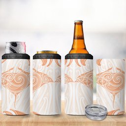 New Zealand Manta Ray Tattoo 4 in 1 Can Cooler Tumbler Aotearoa Maori Haehae Orange