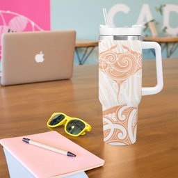 New Zealand Manta Ray Tattoo Tumbler With Handle Aotearoa Maori Haehae Orange