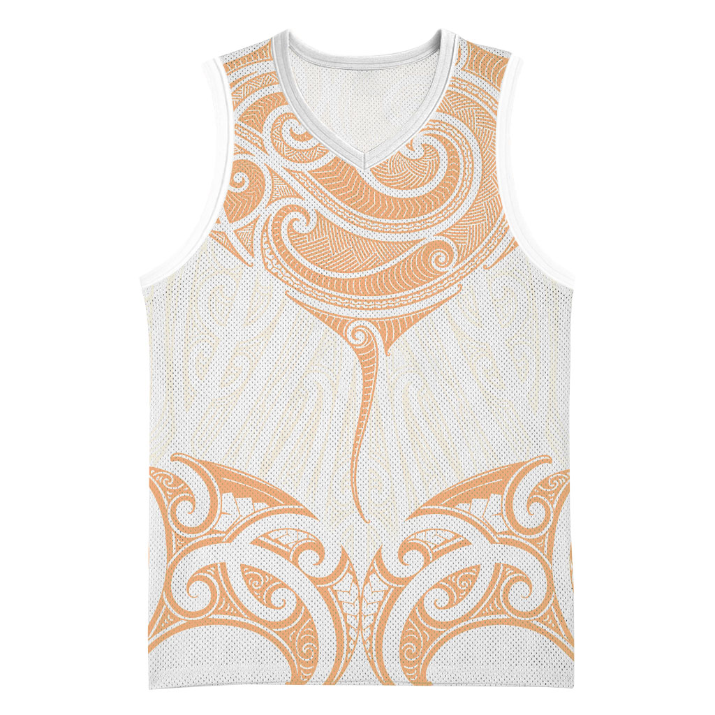 New Zealand Manta Ray Tattoo Basketball Jersey Aotearoa Maori Haehae Orange