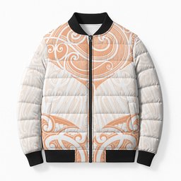 New Zealand Manta Ray Tattoo Bomber Puffer Jacket Aotearoa Maori Haehae Orange