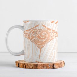 New Zealand Manta Ray Tattoo Ceramic Mug Aotearoa Maori Haehae Orange