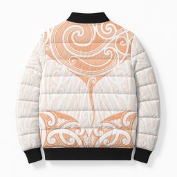 New Zealand Manta Ray Tattoo Bomber Puffer Jacket Aotearoa Maori Haehae Orange