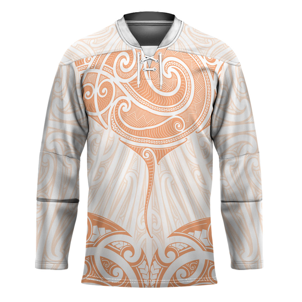 New Zealand Manta Ray Tattoo Hockey Jersey Aotearoa Maori Haehae Orange