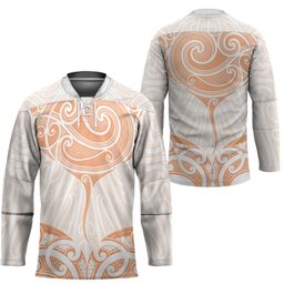 New Zealand Manta Ray Tattoo Hockey Jersey Aotearoa Maori Haehae Orange