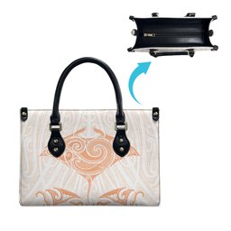 New Zealand Manta Ray Tattoo Leather Bag Aotearoa Maori Haehae Orange