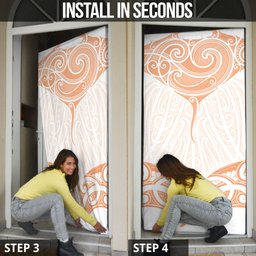 New Zealand Manta Ray Tattoo Door Cover Aotearoa Maori Haehae Orange
