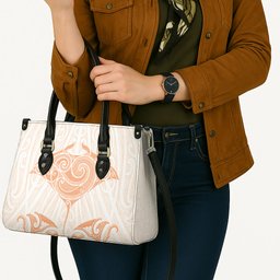 New Zealand Manta Ray Tattoo Leather Bag Aotearoa Maori Haehae Orange