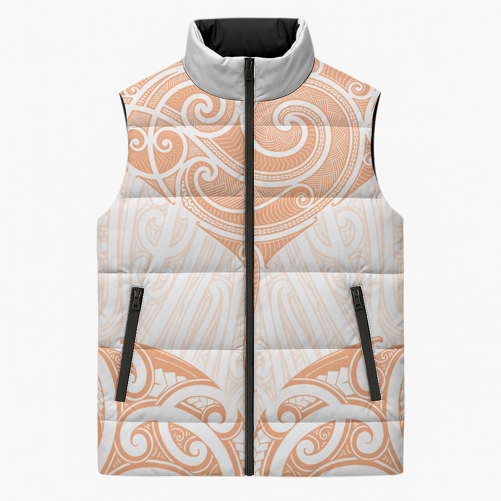 New Zealand Manta Ray Tattoo Sleeveless Puffer Jacket Aotearoa Maori Haehae Orange