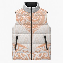 New Zealand Manta Ray Tattoo Sleeveless Puffer Jacket Aotearoa Maori Haehae Orange