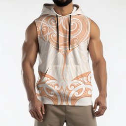 New Zealand Manta Ray Tattoo Sleeveless Hoodie Aotearoa Maori Haehae Orange