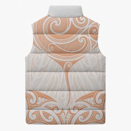 New Zealand Manta Ray Tattoo Sleeveless Puffer Jacket Aotearoa Maori Haehae Orange