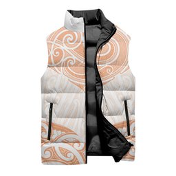 New Zealand Manta Ray Tattoo Sleeveless Puffer Jacket Aotearoa Maori Haehae Orange
