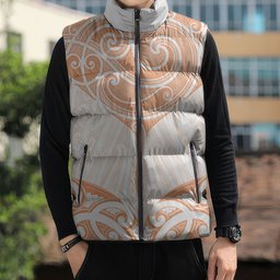 New Zealand Manta Ray Tattoo Sleeveless Puffer Jacket Aotearoa Maori Haehae Orange