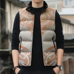 New Zealand Manta Ray Tattoo Sleeveless Puffer Jacket Aotearoa Maori Haehae Orange